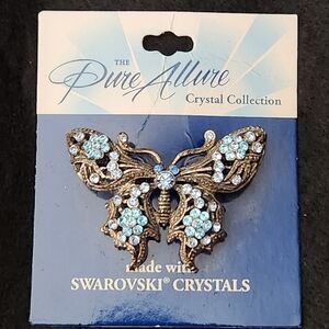 VTG Pure Allure Butterfly Brooch Pin w/ Blue Swarovski Crystals
